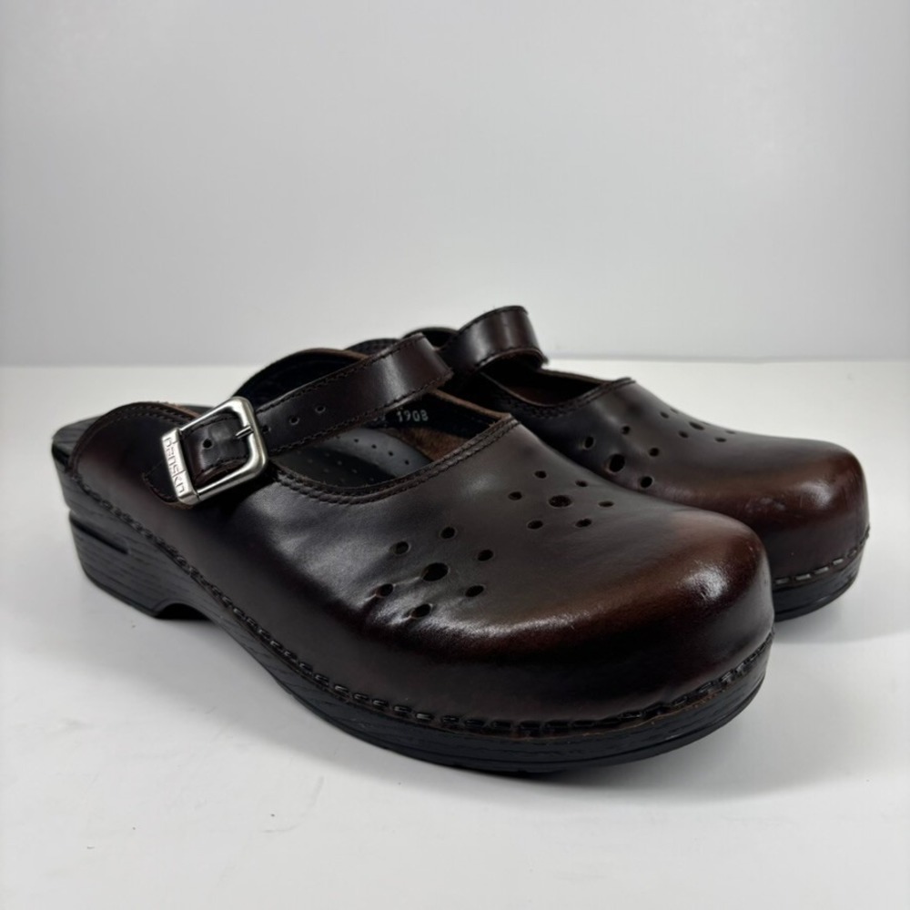Dansko Merrie Women's US 11.5–12/42 Brown Leather Mary Jane Comfort Buckle Clogs - Picture 13 of 16